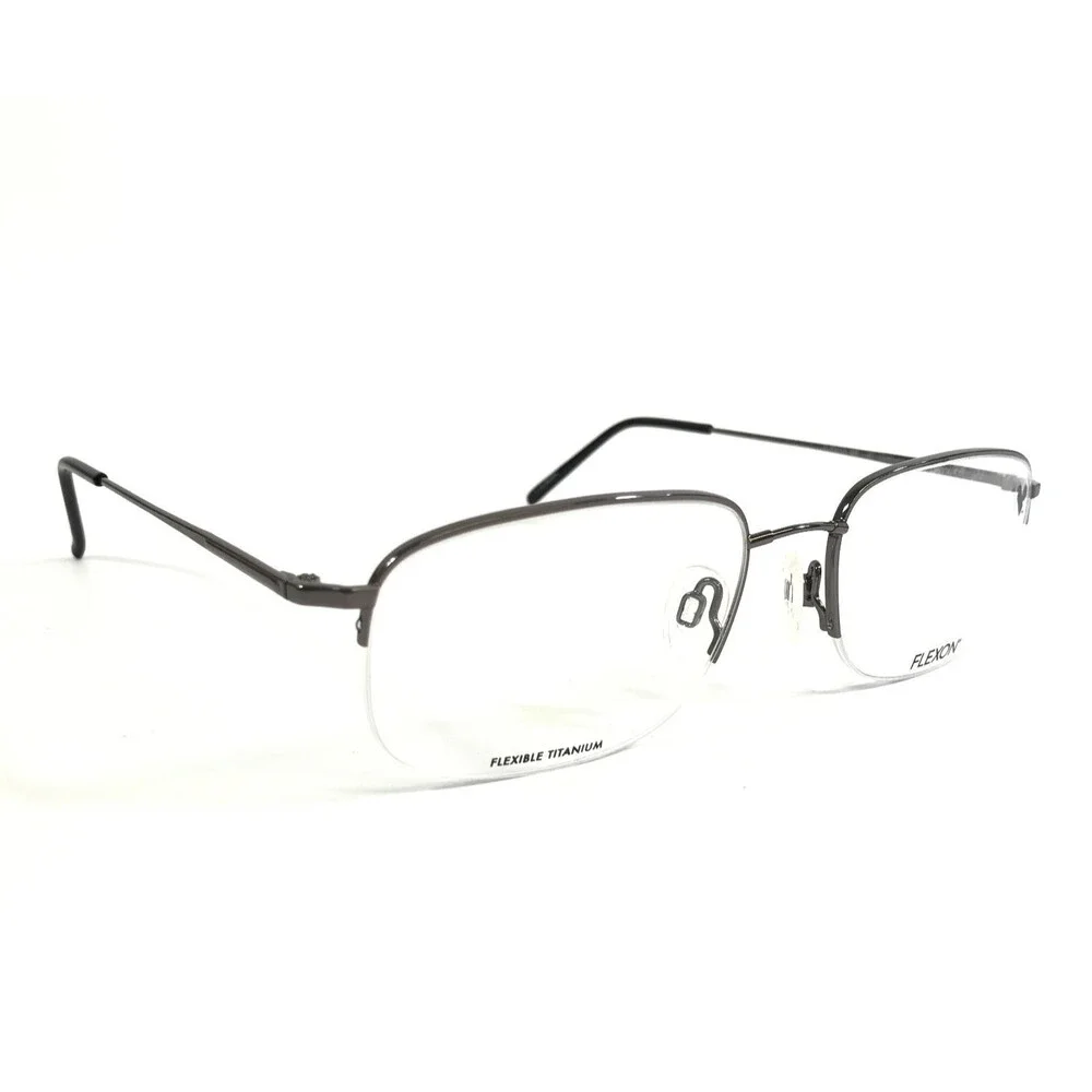 Flexon Eyeglasses Frames 606 GUNMETAL Square Half Rim Titanium 56-19-145